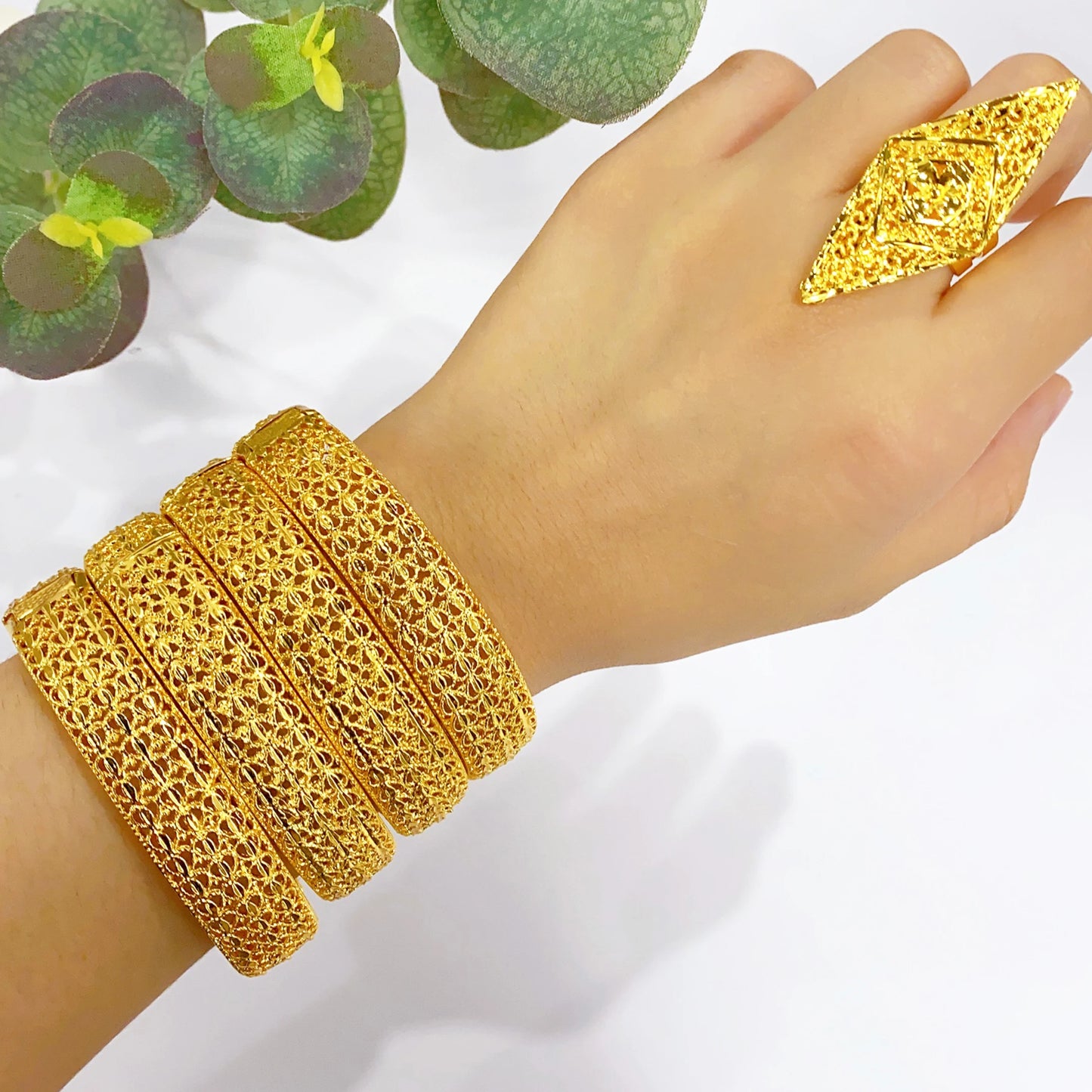 ANIID Fashion Dubai Bridal 24k Gold Color Round Bracelets Bangles  Ethiopian Luxury Hand Jewelry for Indian Wedding Party Gifts