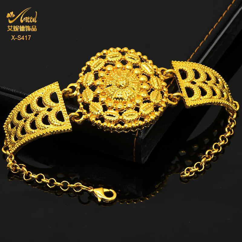 ANIID Luxury Indian Jewelry Sets for Women Party Dubai 24K Gold Color Necklace Set African Wedding Traditional Jewelry Gifts