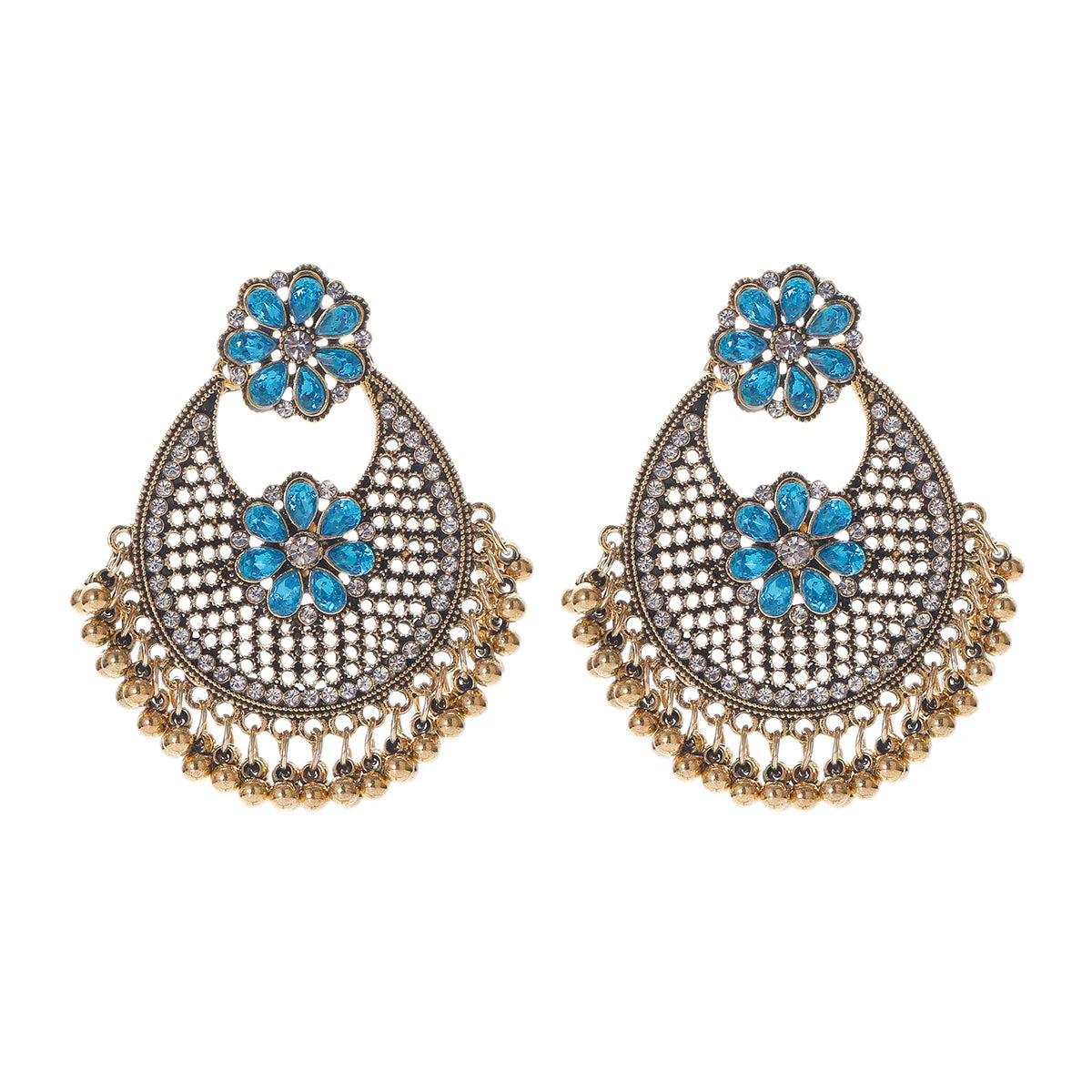 Ethnic Retro Green Sector Carved Turkish Jhumka Earrings For Women Indian Jewelry Pearl Tassel Earrings