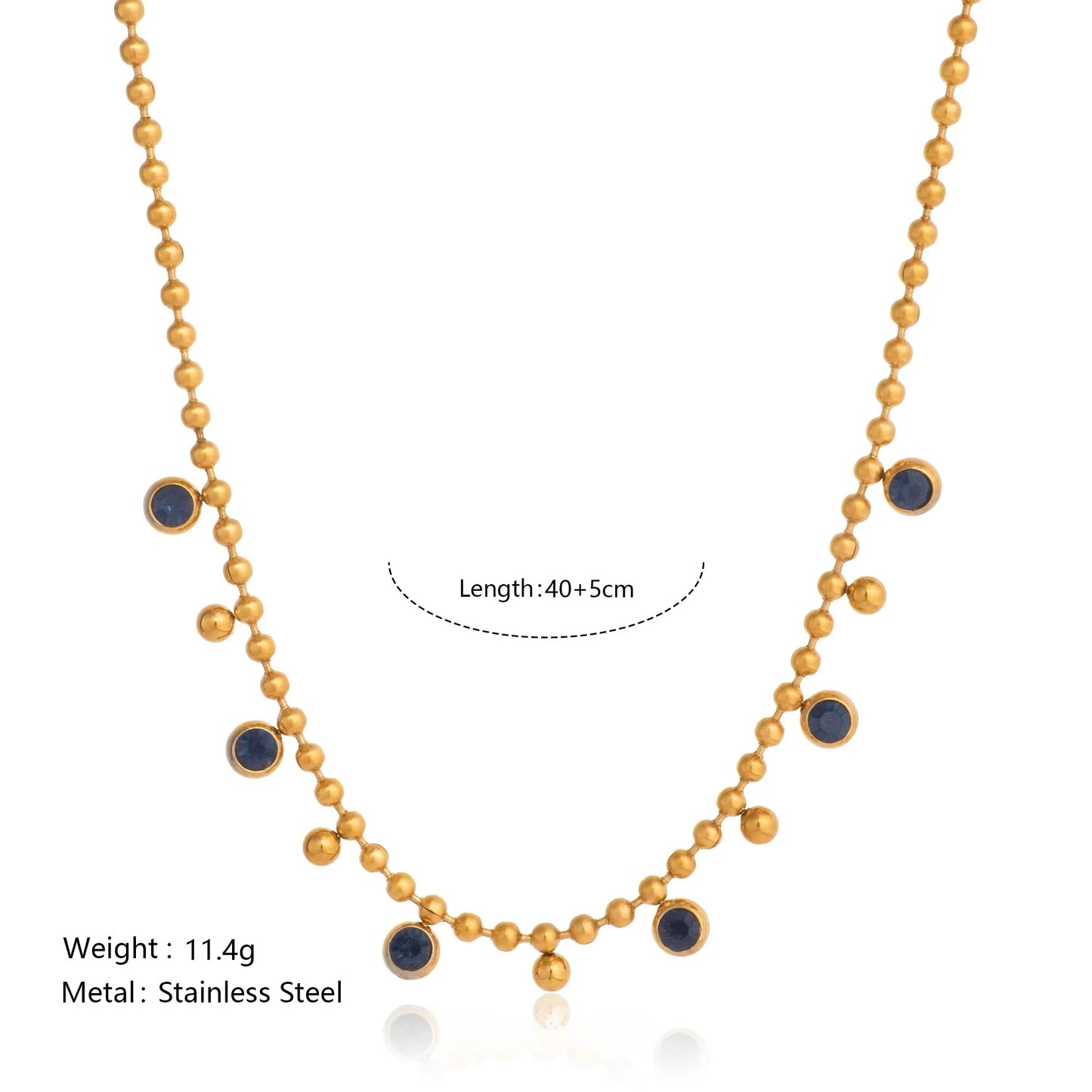 Vintage Round Dangle Zircon Beads Tassel Pendant Necklace for Women 18k Gold Plated Stainless Steel Boho Tarnish Free Jewelry