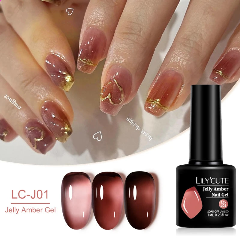 LILYCUTE 7ml Translucent Jelly Gel Nail Polish Autumn Colorful Rose Red Purple Semi Soak off UV LED Nail Art UV LED Gel Varnish