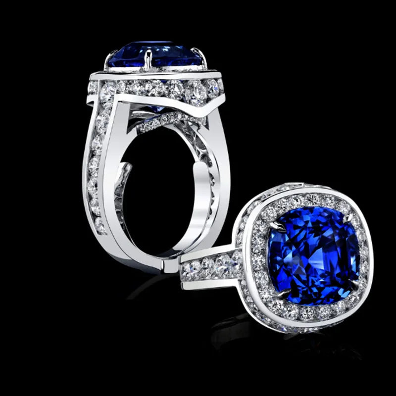 2025 Luxury Prong Setting-Rings For Women With Deep Blue Zircon Stone Anniversary Gift   Wife Micro Paved Middle