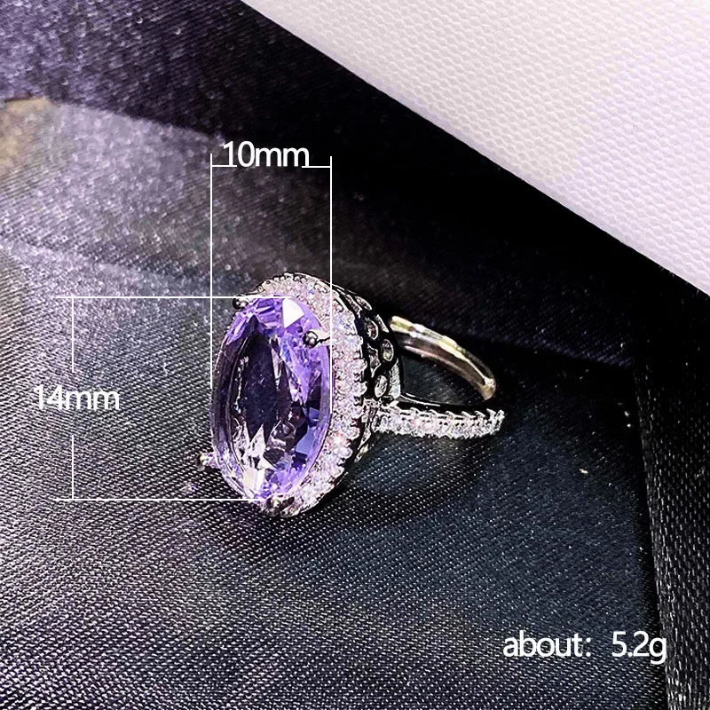 2025 New Purple Cubic Zirconia Ring with Sparkling Square Crystal, High End Women's Personalized Fashion Cocktail Party Jewelry