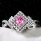 Style Pink Sparkling Zircon Princess Square Engagement Ring for Ladies and Girlfriends Luxury Proposal  Gift Fashion Jewelry