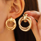 Double Layer Round Circle Dangle Earrings for Women Vintage Simple European Golden Metal Drop Earrings Geometry Jewelry Gift