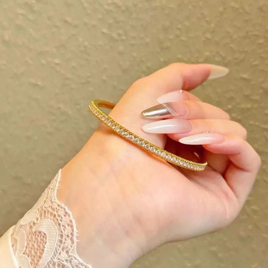 Light luxury fashion 24K real gold half-circle diamond snap bracelet au9999 gold stacked women's jewelry