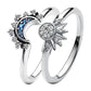 New Celestial Blue Sparkling Moon Sun Star Crystal Ring for Women Fashion Elegant Stackable Finger Band Party Jewelry Gifts
