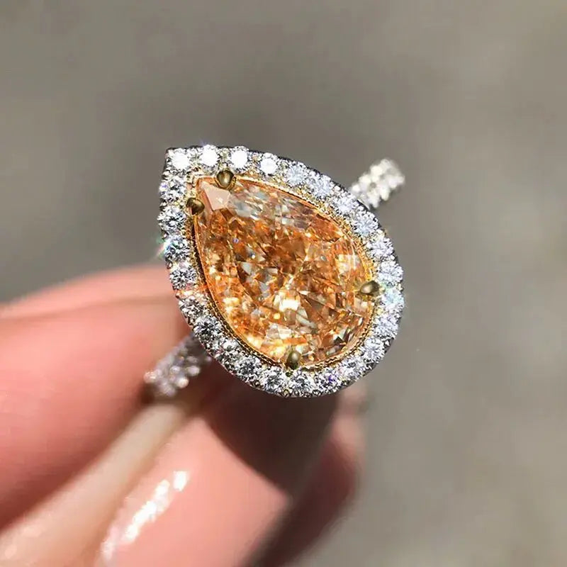 New Elegant Yellow Cubic Zirconia Women Rings Luxury Wedding Anniversary Party Lady's  Accessories Bright Fashion Jewelry