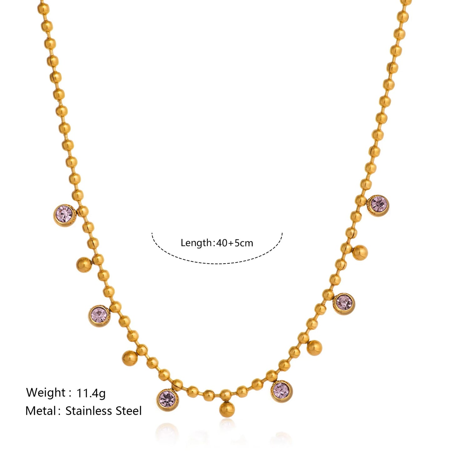 Vintage Round Dangle Zircon Beads Tassel Pendant Necklace for Women 18k Gold Plated Stainless Steel Boho Tarnish Free Jewelry