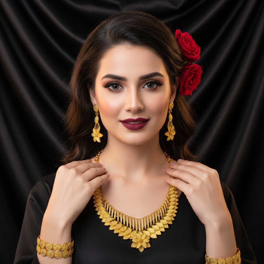 Zenat Dubai 24K Gold Color Necklace Earring Jewelry Set