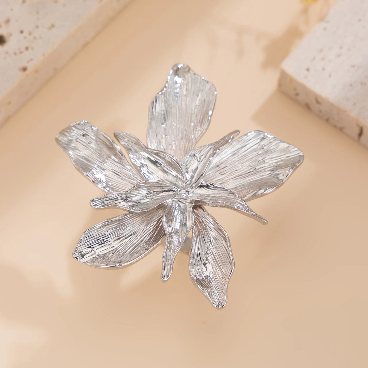 IngeSight.Z Exaggerated Bilayer Big Flower Ring for Women 2024 Personality Metal Punk Party Finger Ring Jewelry Accessories