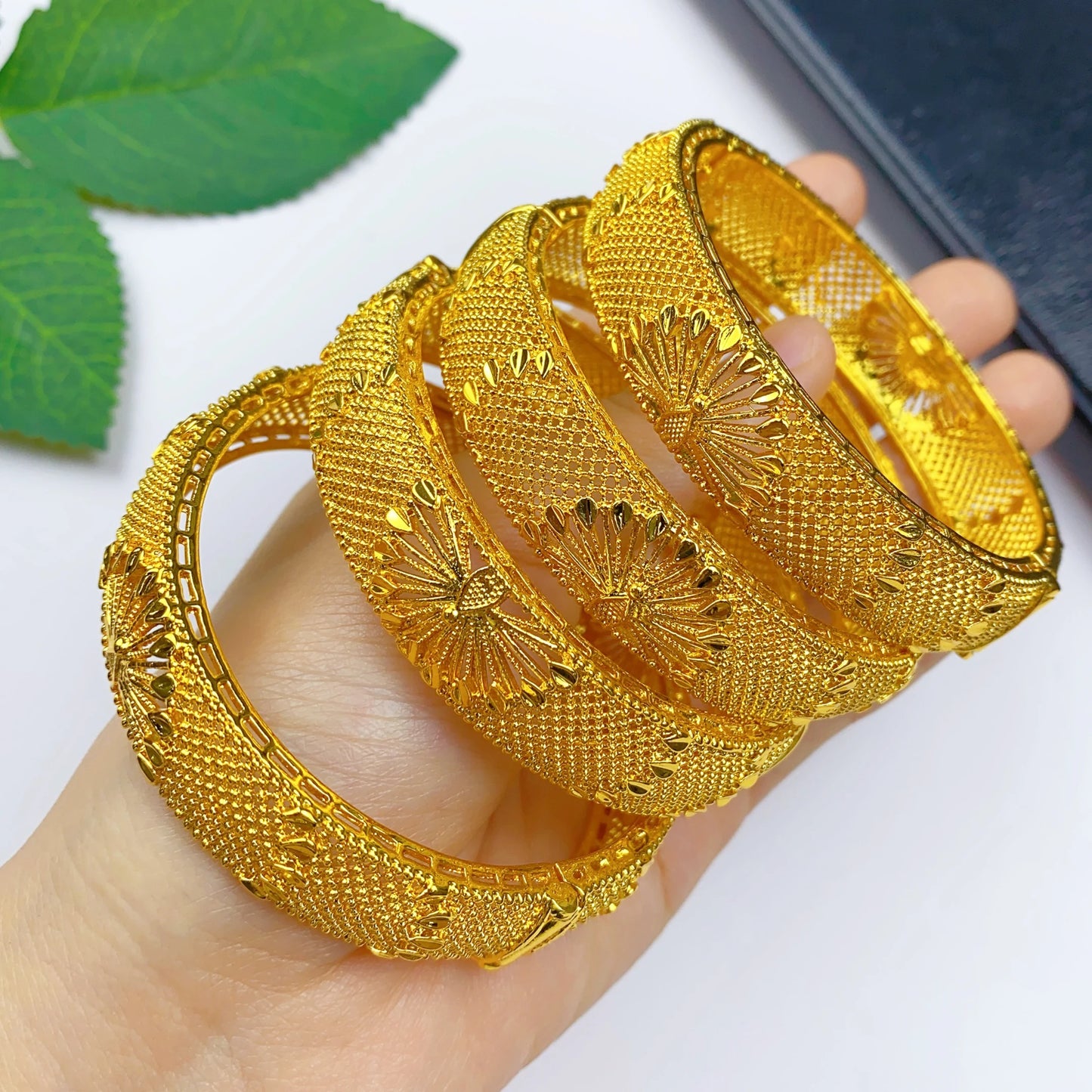 ANIID Fashion Dubai Bridal 24k Gold Color Round Bracelets Bangles  Ethiopian Luxury Hand Jewelry for Indian Wedding Party Gifts