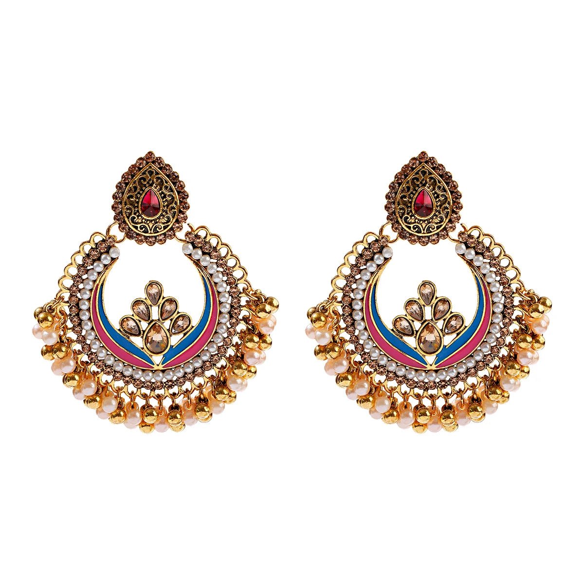 Ethnic Retro Green Sector Carved Turkish Jhumka Earrings For Women Indian Jewelry Pearl Tassel Earrings