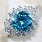 2025 New Fashion Sea Blue Cubic Zirconia Women's Wedding Ring Luxury Engagement Party Elegant   Brilliant Jewelry