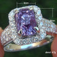 2025 New Purple Cubic Zirconia Ring with Sparkling Square Crystal, High End Women's Personalized Fashion Cocktail Party Jewelry