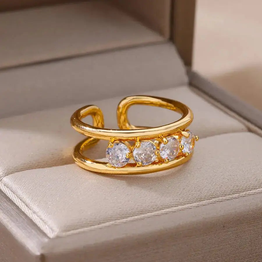 Delicate Colorful Zircon Rings for Women New In Gold Color Wedding Ring Aesthetic Fashion Jewelry Gift anillos mujer