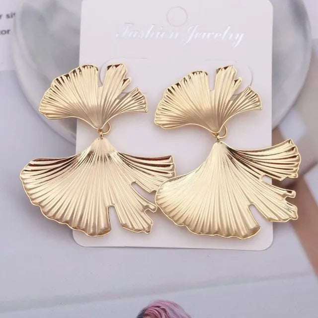 Fashion Geometric Gold Color Ginkgo Biloba Leaf Shape Drop Earring Creative Personality Earring Jewelry