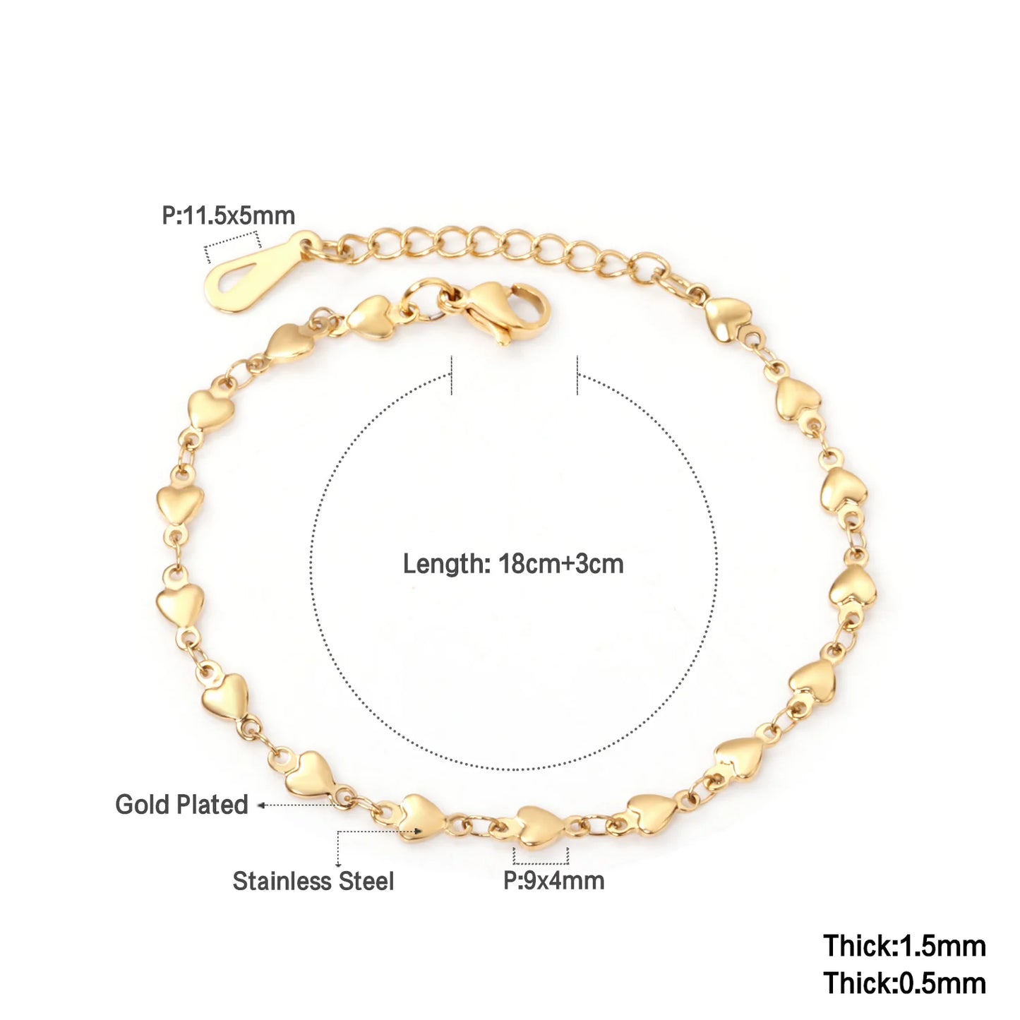 LUXUSTEEL Stainless Steel Heart Coin Charm Bracelet for Women Girl Golden Color Cuban Link Chain Bracelet Jewelry Gift 20cm
