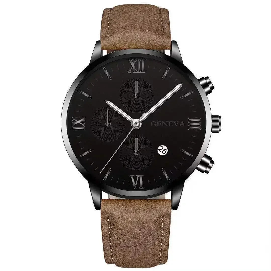Fashion Geneva Men's Wristwatch Date Alloy Case Leather Analog Quartz Sport Watch Male Clock Top Brand Luxury Relogio Masculino