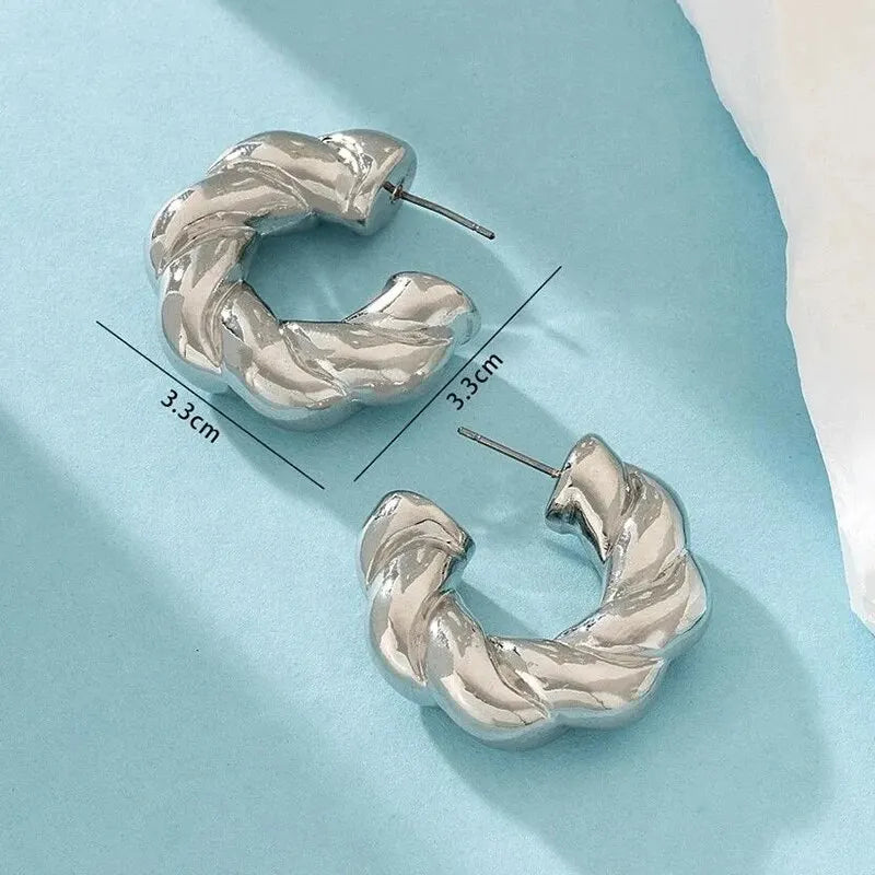 Gold Color Crystal Stone Hoop Earrings Twisted Metal Shape Silver Plating New Fashion Women Earrings Party Jewelry Birthday Gift