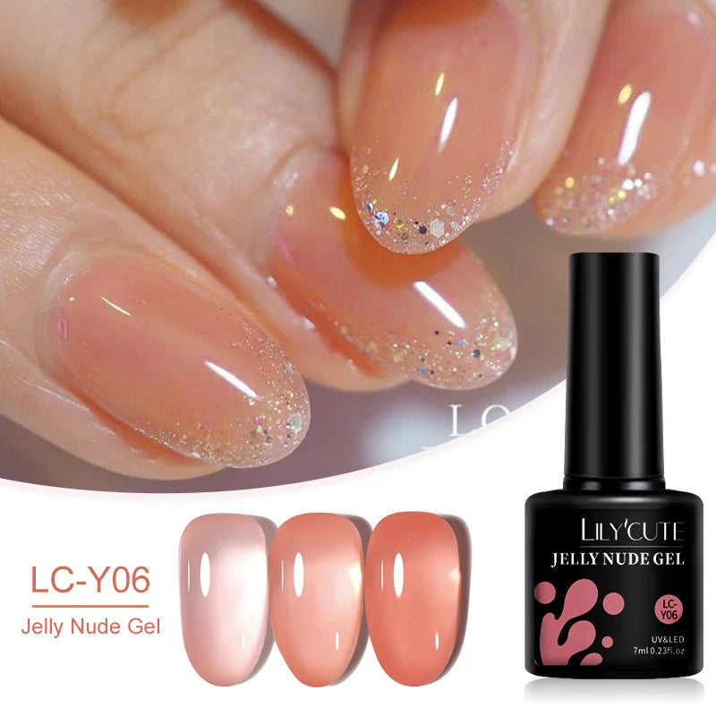 LILYCUTE 7ml Translucent Jelly Gel Nail Polish Autumn Colorful Rose Red Purple Semi Soak off UV LED Nail Art UV LED Gel Varnish
