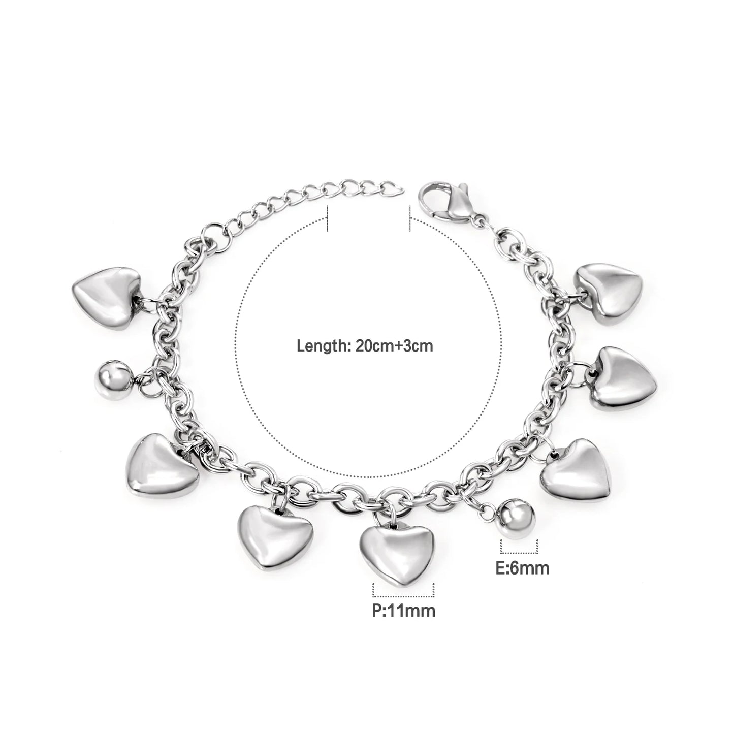 LUXUSTEEL Stainless Steel Heart Coin Charm Bracelet for Women Girl Golden Color Cuban Link Chain Bracelet Jewelry Gift 20cm