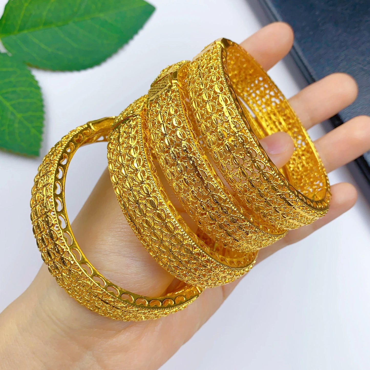 ANIID Fashion Dubai Bridal 24k Gold Color Round Bracelets Bangles  Ethiopian Luxury Hand Jewelry for Indian Wedding Party Gifts