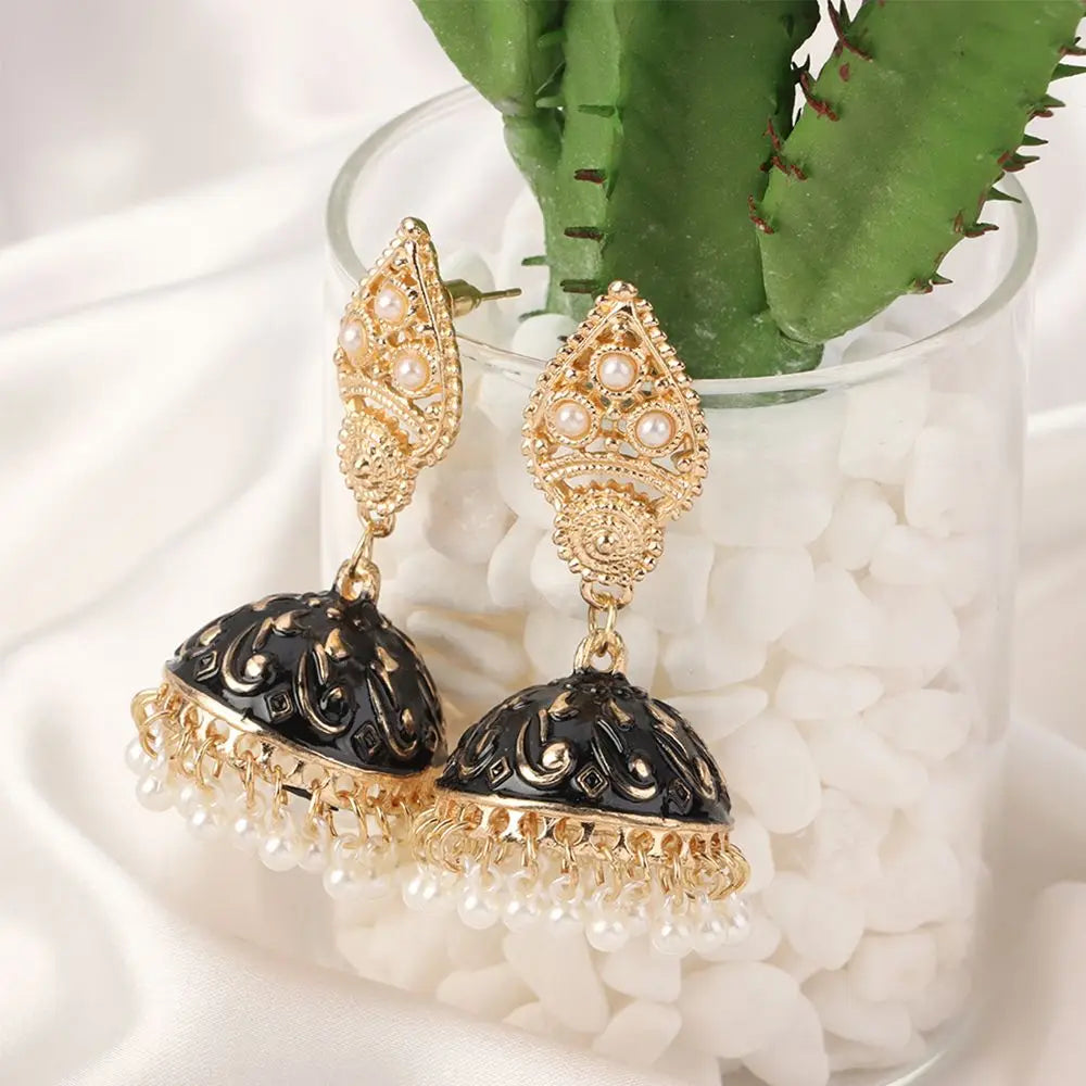 Bohemia Oorbellen Hangers Vintage Gypsy Jhumka Indian Style Earrings Flower Pearl Beads Bell Shape