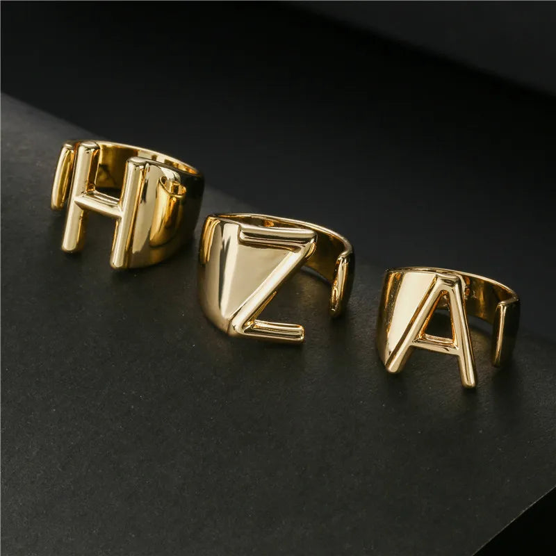 Alphabet Rings Letter Adjustable Stainless Steel Jewelry Women and Men's Ring