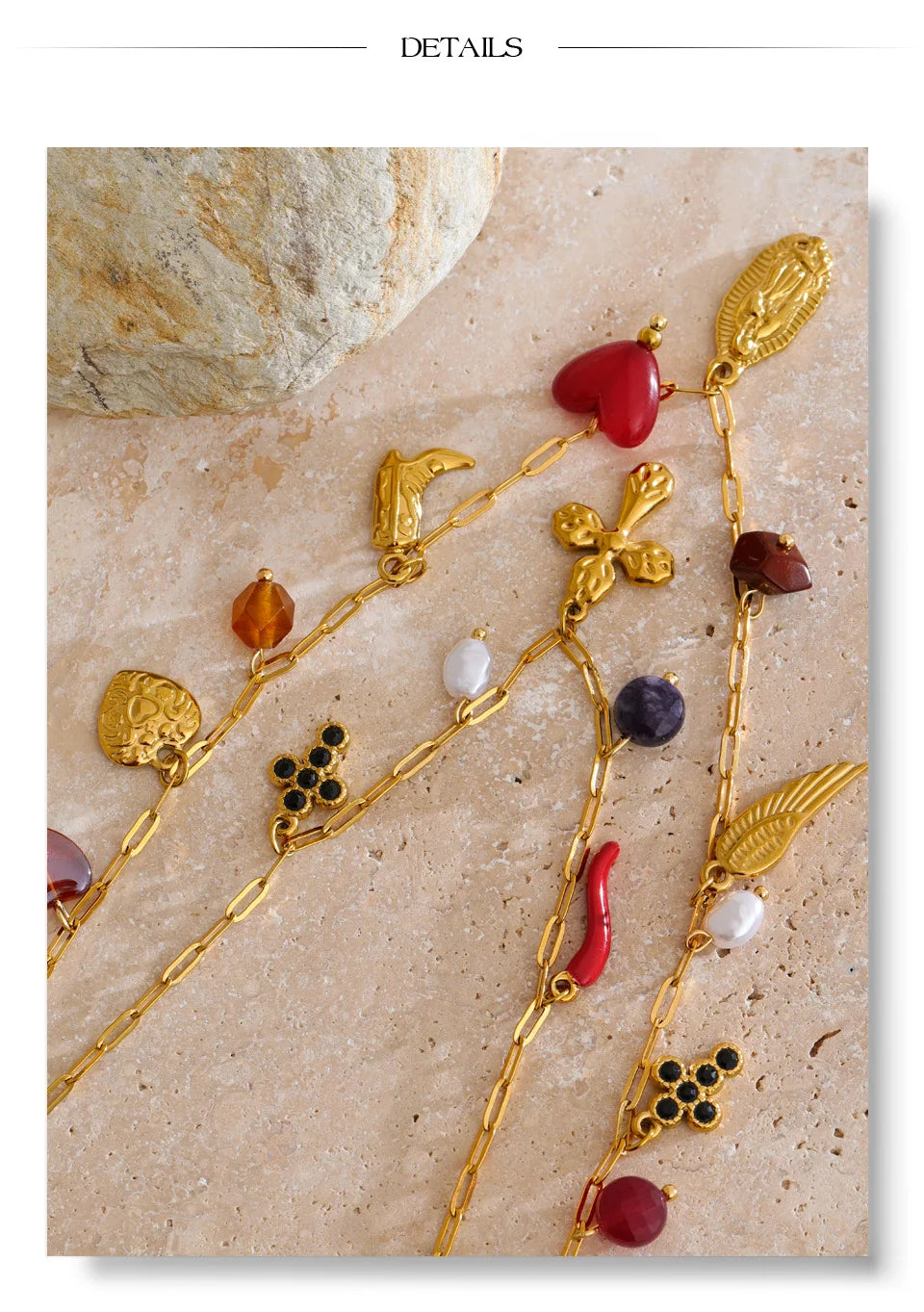 Yhpup Double-Layer Chain Heart Cross Religious Drop Stacking Charm Pendant Necklace 18K Golden Stainless Steel Statement Jewelry