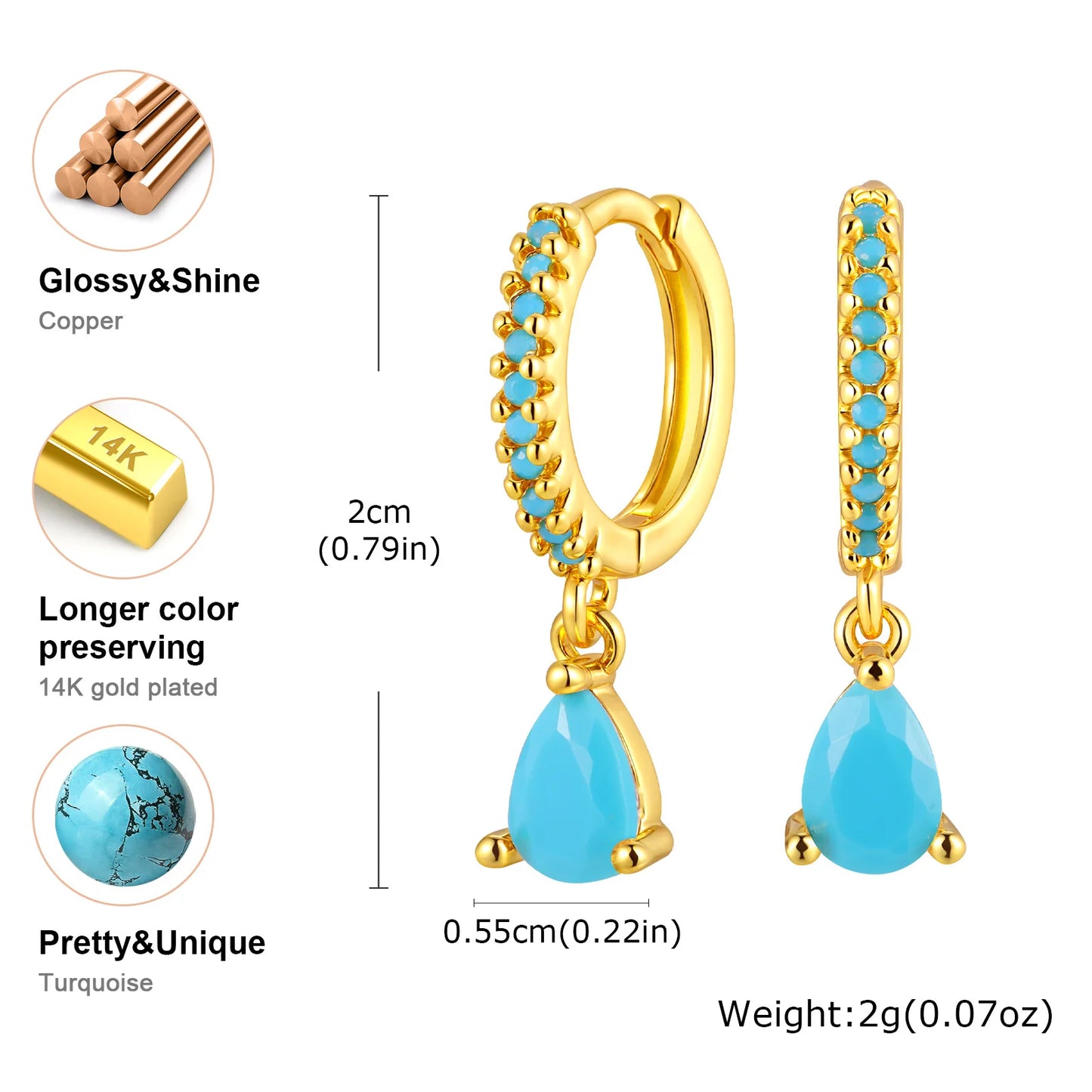 Delicate Cubic Zirconia Drop Earring for Women, Turquoise Droplets