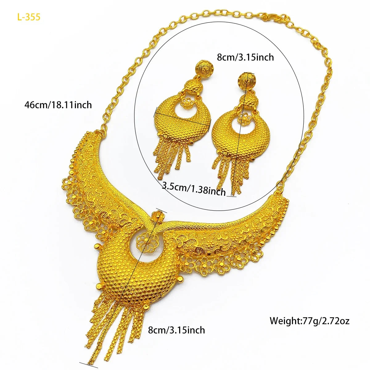 Indian Jewelry Set For Women 24K Gold Color Dubai African Nigeria Bridal Necklace Earrings Wedding Party Jewellery Gifts