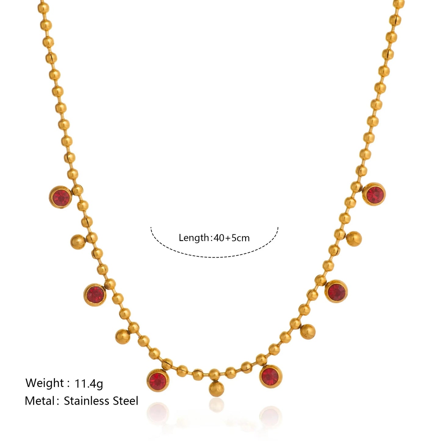 Vintage Round Dangle Zircon Beads Tassel Pendant Necklace for Women 18k Gold Plated Stainless Steel Boho Tarnish Free Jewelry