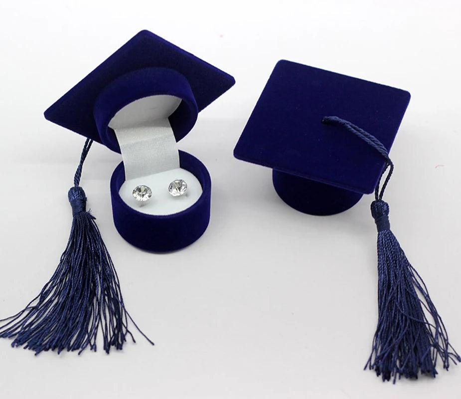 Graduation Bachelor Cap Doctor Hat Ring/Earrings Box