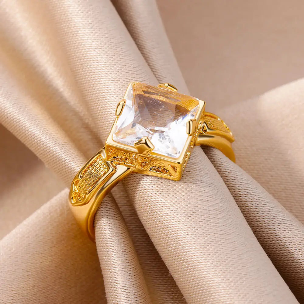 Delicate Colorful Zircon Rings for Women New In Gold Color Wedding Ring Aesthetic Fashion Jewelry Gift anillos mujer