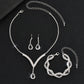 3 Pcs Luxury Rhinestone Bride Jewelry Set for Women Black Water Drop Crystal Earrings Wedding V Necklace Eye Bracelet Fashion-