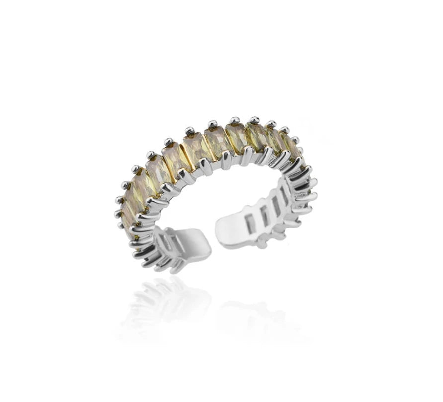 Colored Cubic Zircon Square Rings For Women Men Stainless Steel Gold Color Crystal Wedding Ring Luxury Jewelry Gift bague femme