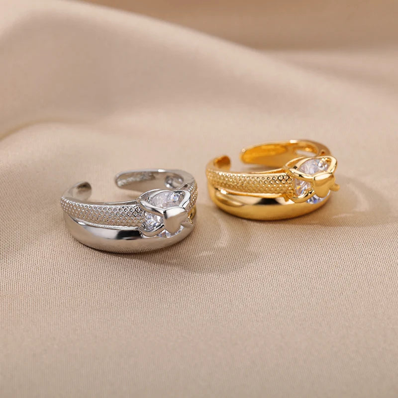 Heart Rings for Women Grils Gold Plated Adjustable Stainless Steel Ring 2023 Trend Luxury Wedding Couple Jewelry anillos mujer