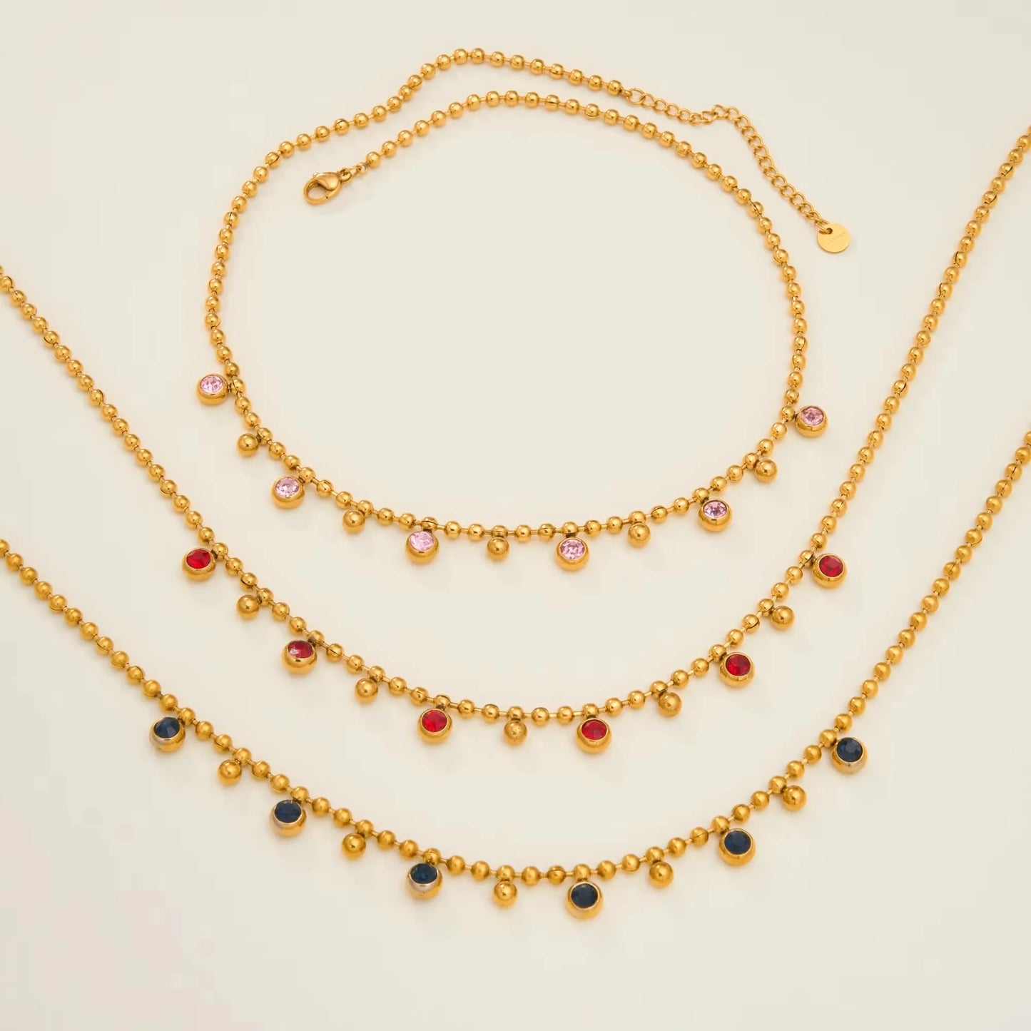 Vintage Round Dangle Zircon Beads Tassel Pendant Necklace for Women 18k Gold Plated Stainless Steel Boho Tarnish Free Jewelry