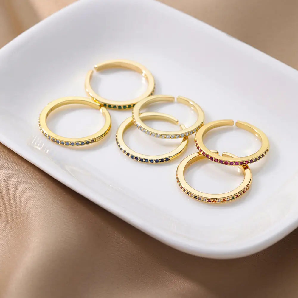 Mini Zircon Green Rings For Women Stainless Steel Gold Color Adjustable Finger Ring Engagement Wedding Christmas Jewelry Gift