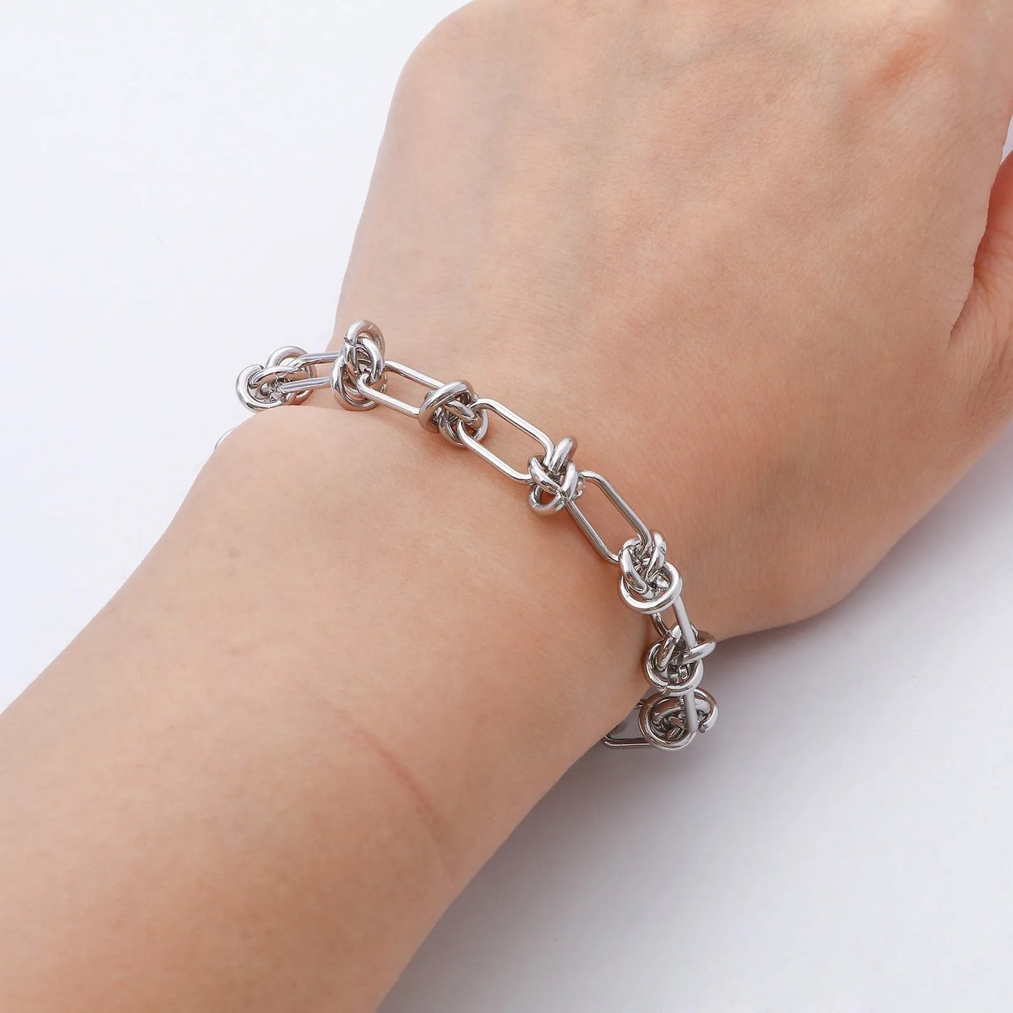1PC 304 Stainless Steel Punk Style Bracelets Silver Color Wide Connector Chain Bracelet for Man Women Fashion Jewelry 19cm long
