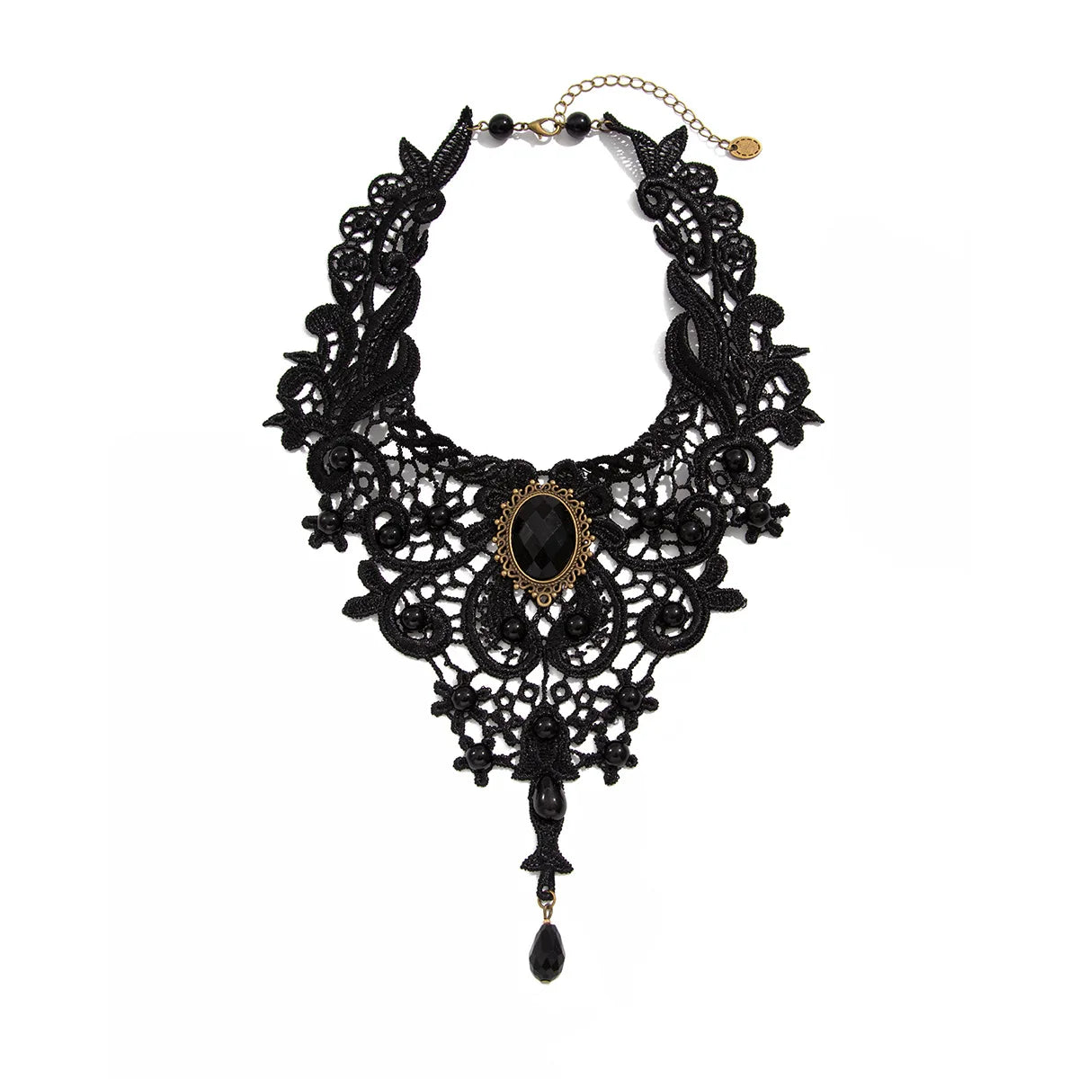 Fashion New Vintage Gem Black Lace Bead Necklace Gothic Steampunk Style Stonego Gothic Collar Necklace Pendant