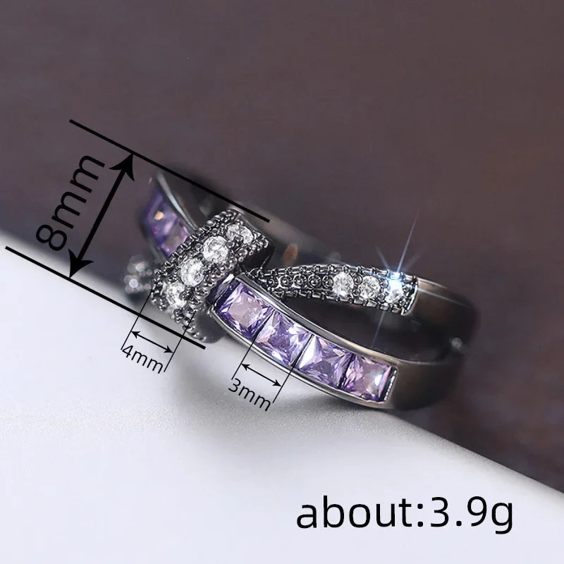 2025 New Purple Cubic Zirconia Ring with Sparkling Square Crystal, High End Women's Personalized Fashion Cocktail Party Jewelry