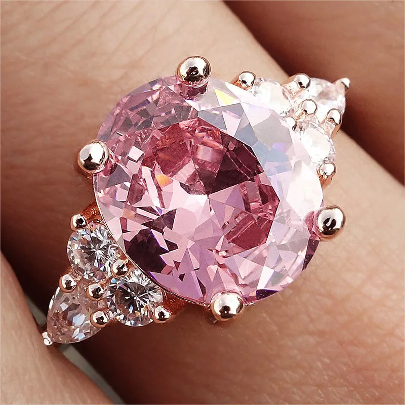 Luxury Fashion Pink Zirconia Engagement/wedding Rings for Women Trendy Sweet and Romantic Anniversary Jewelry Accessories